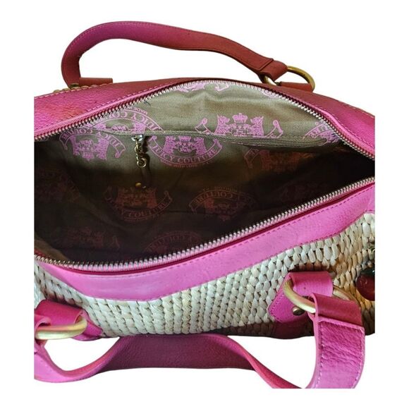 Y2K JUICY COUTURE Woven Straw Wicker Barrel Purse w/Cherry Charm - Picture 10 of 13